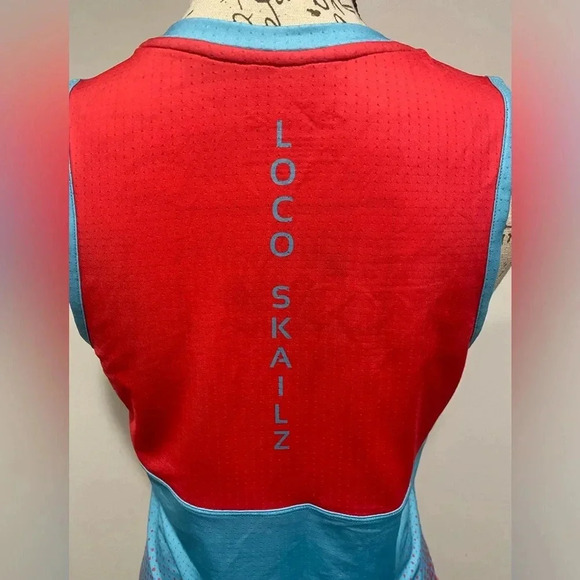 Loco Skailz Performance Sleeveless Fishing Shirt UPF50 Zip Red/Blue Size Large - Picture 5 of 9